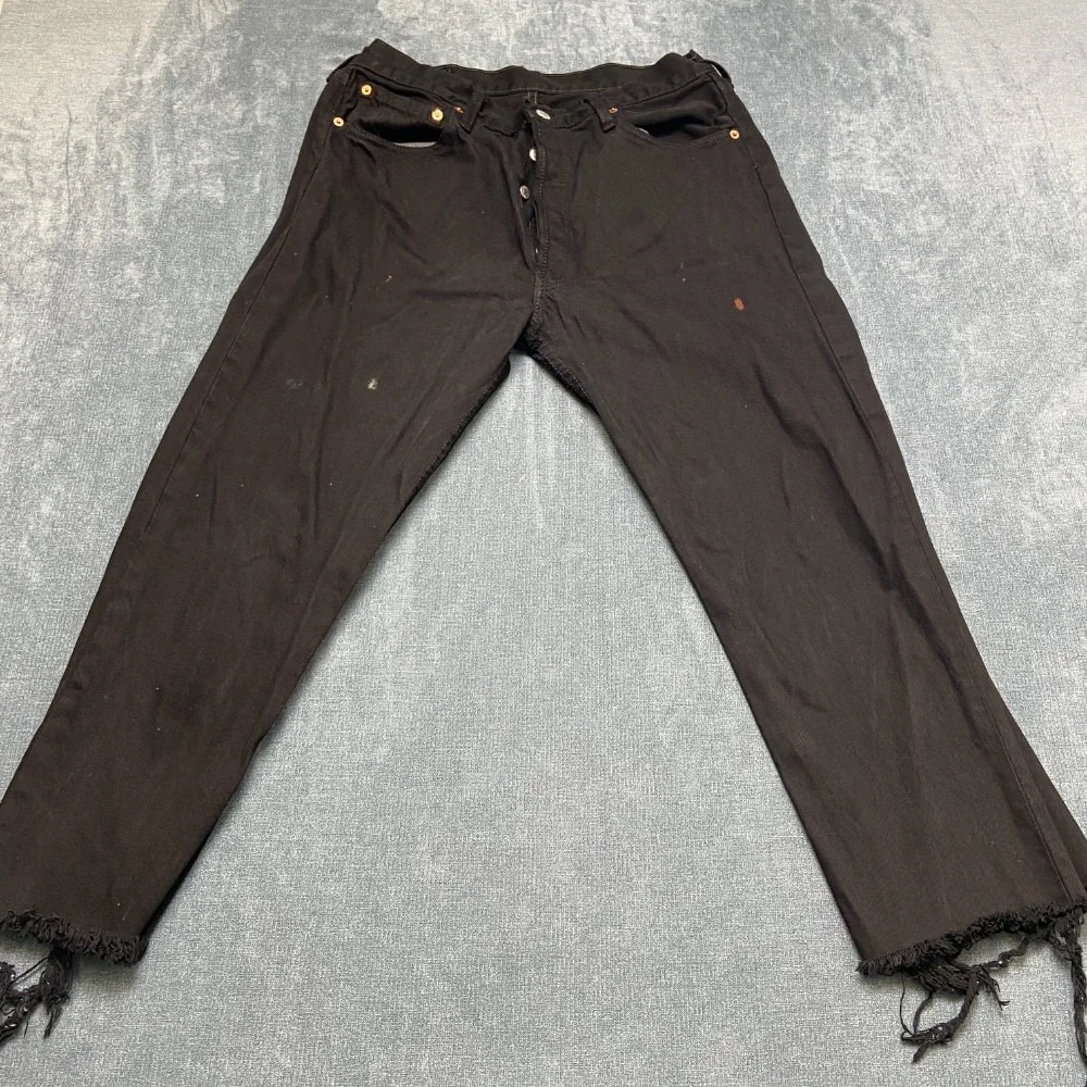 Levi's Jeans Mens 34x34 Black Denim Dark Wash Frayed Hem Streetwear Button Fly